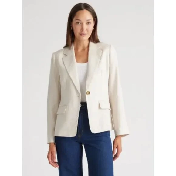Quince European Linen Structured Blazer Sand Women's Blazer - Picture 1 of 3